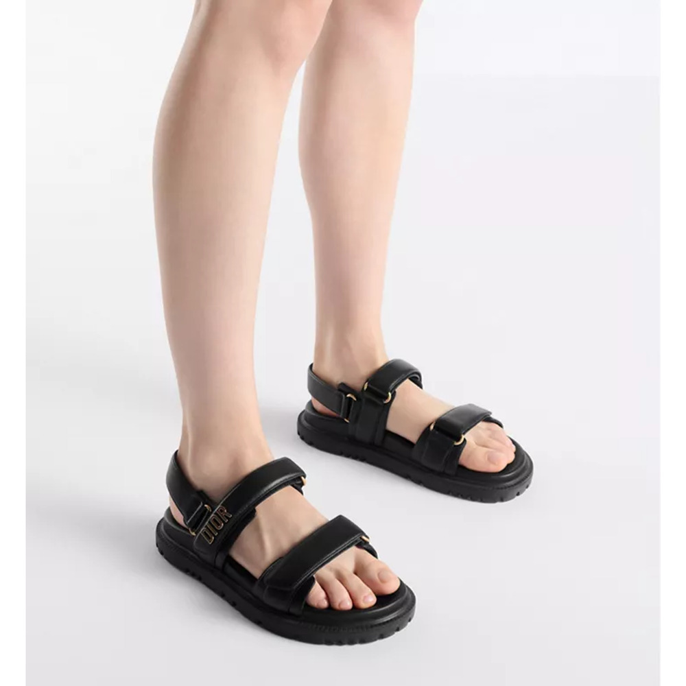 Dior Dioract Leather Slingback Sandals with Padded Adjustable Straps Black EU 40